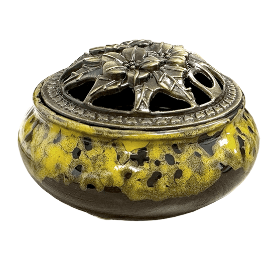 Porte Encens Céramique Noir et Jaune  10cm chez Arabesk