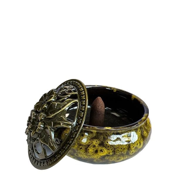 Porte Encens Céramique Noir et Jaune  10cm chez Arabesk|cz