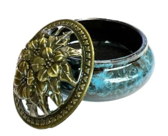 Porte Encens Céramique Noir et bleu 10cm chez Arabesk|cz