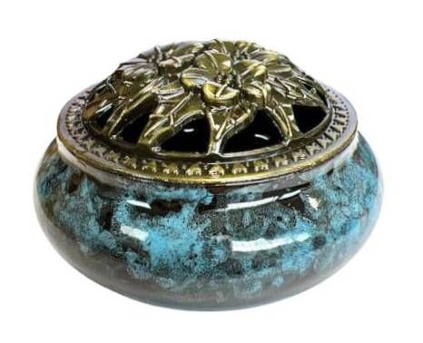 Porte Encens Céramique Noir et bleu 10cm chez Arabesk