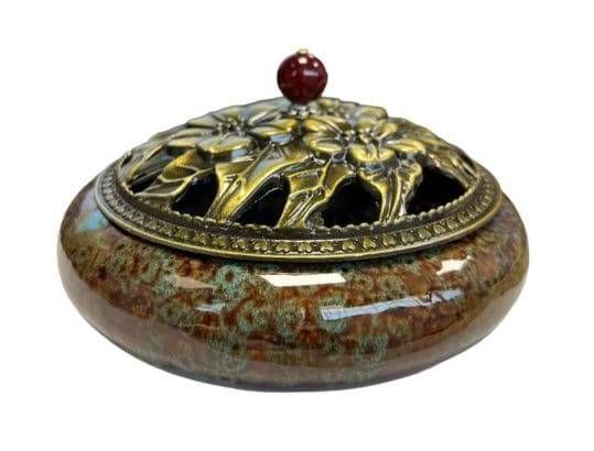 Porte Encens Céramique Marron-Bleu 14cm chez Arabesk