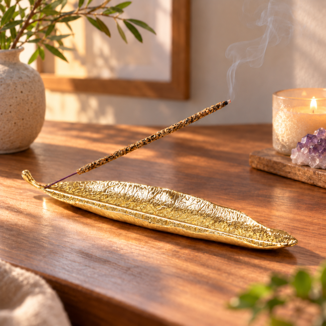 Porte-encens feuille dorée 25 cm chez Arabesk|cz