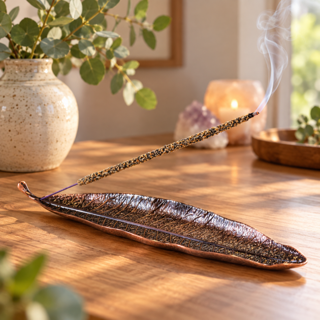 Porte-encens feuille cuivrée 25 cm chez Arabesk|cz