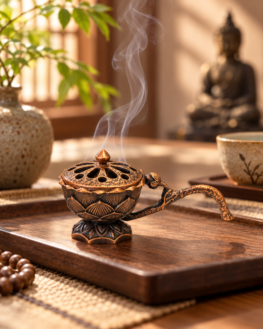 Brûle-encens à manche lotus cuivré 6,1 cm chez Arabesk|cz