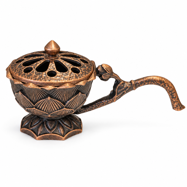 Brûle-encens à manche lotus cuivré 6,1 cm chez Arabesk