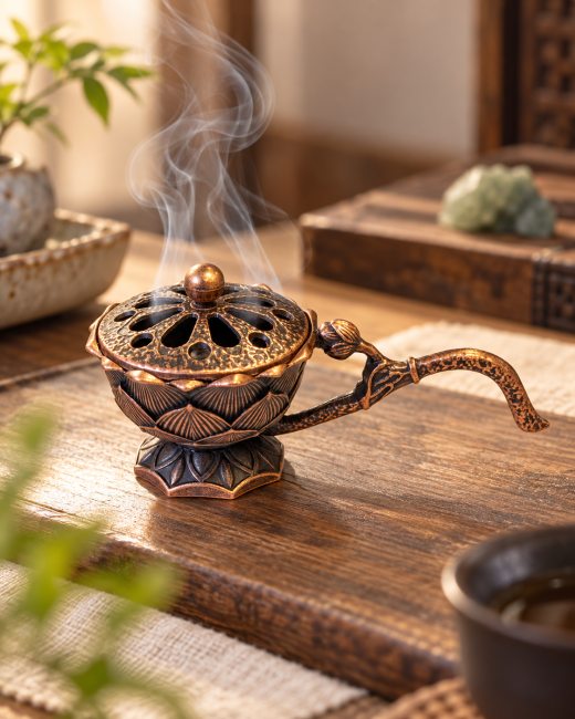 Brûle-encens à manche lotus cuivré 4,7 cm – Lot de 3 chez Arabesk|cz