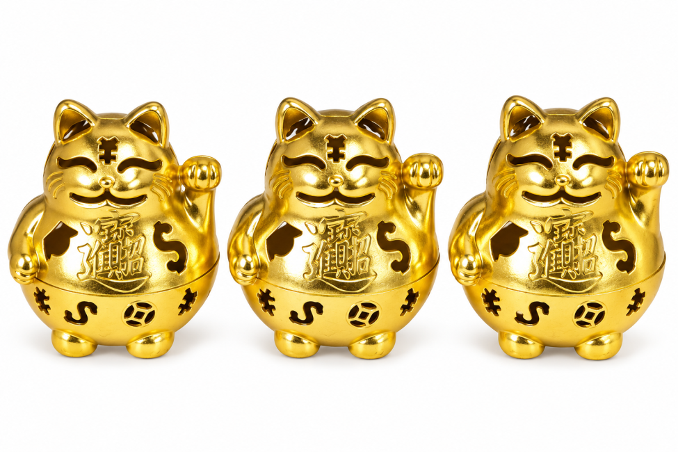 Brûle-encens Maneki-neko doré 4,9 cm – Lot de 3 chez Arabesk