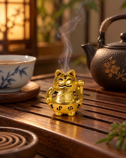 Brûle-encens Maneki-neko doré 4,9 cm – Lot de 3 chez Arabesk|cz