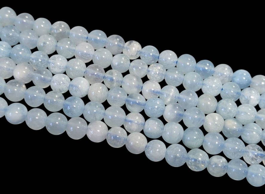 Perles Rondes sur Fil Aigue Marine AA 5 mm chez Arabesk