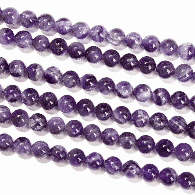 Perles Rondes sur Fil Améthyste Rubanée A 10mm chez Arabesk