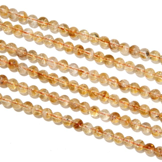 Perles Rondes sur Fil Citrine Chauffée AA 6mm chez Arabesk