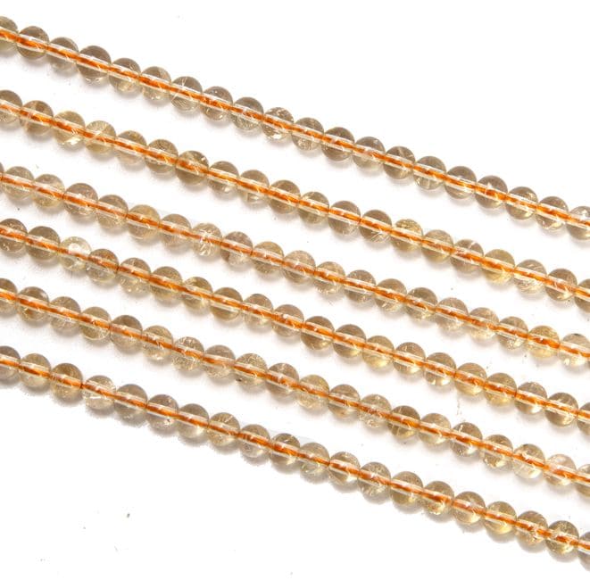 Perles Rondes sur Fil Citrine Naturelle A 4mm chez Arabesk