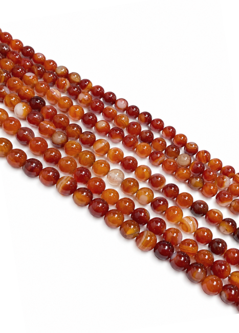 Perles Rondes sur Fil Cornaline Rubanée A 6mm chez Arabesk