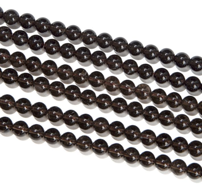 Perles Rondes sur Fil Cristal de Roche Fumé A 8mm chez Arabesk