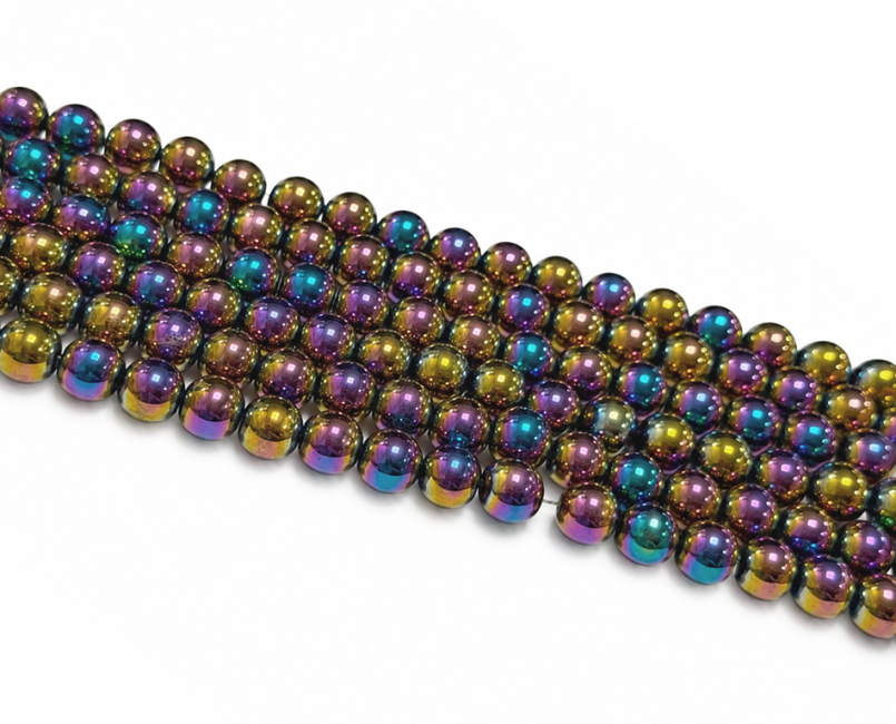 Perles Rondes sur Fil Hématite Rainbow A 6mm chez Arabesk