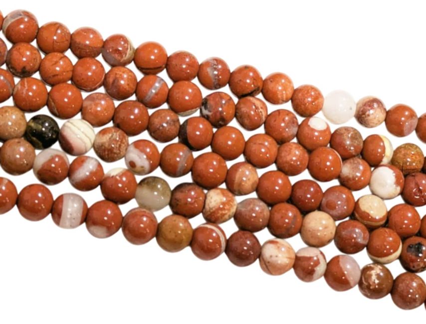Fil de Perles Rondes Jaspe Rouge AB 4 mm chez Arabesk