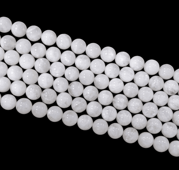 Fil de Perles Rondes Pierre de Lune Blanche Péristérite AA 10 mm chez Arabesk