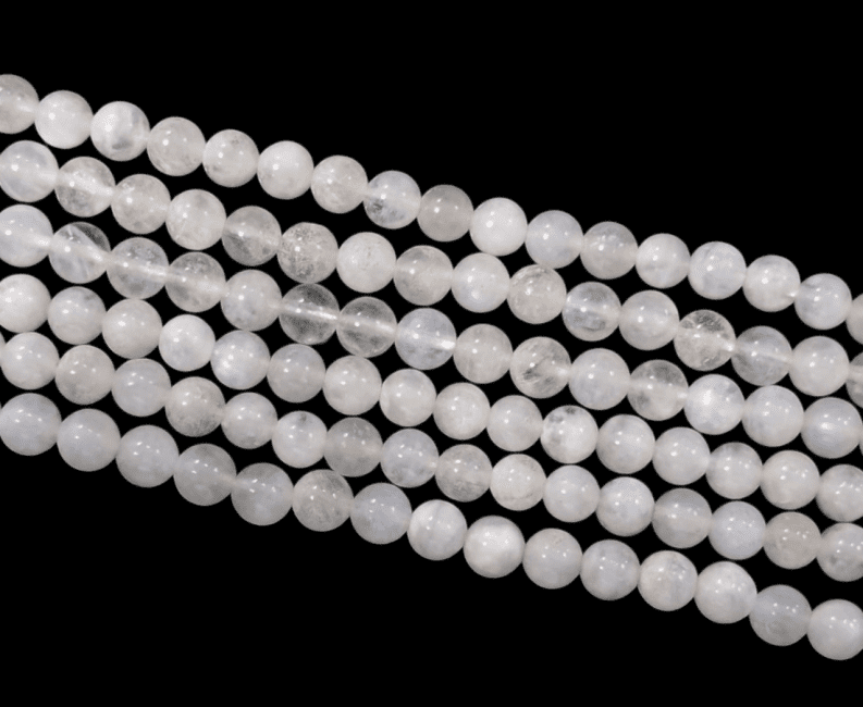 Perles Rondes sur Fil Pierre de Lune Blanche Péristérite AB 6-7mm chez Arabesk
