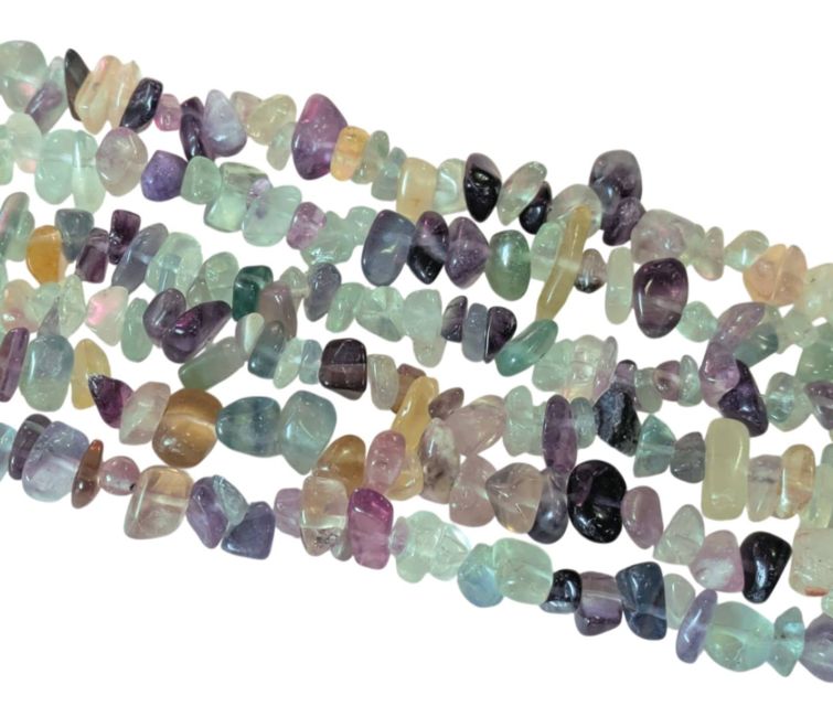 Fluorite multicolore AA chips 3-8mm sur fil 80cm chez Arabesk
