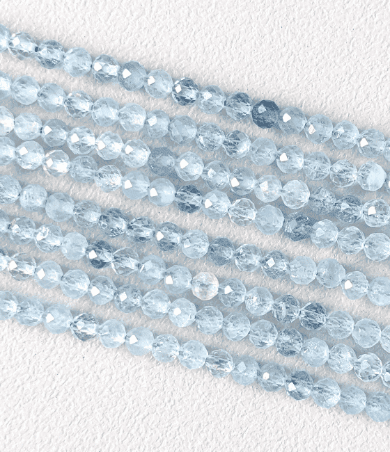 Aigue Marine Facettée AA perles 3-4mm sur fil 40cm chez Arabesk