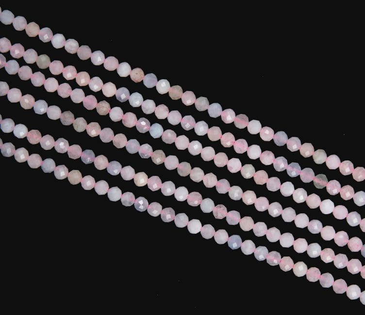 Béryls Aigue marine & Morganite Facettée A perles 3mm sur fil 40cm chez Arabesk
