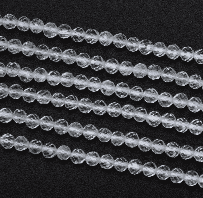 Fil de Perles Rondes Facettées Cristal de Roche A 3 mm chez Arabesk