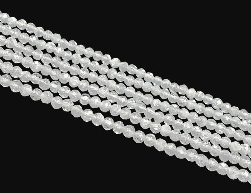 Fil de Perles Rondes Facettées Pierre de Lune Blanche AA 3 mm chez Arabesk