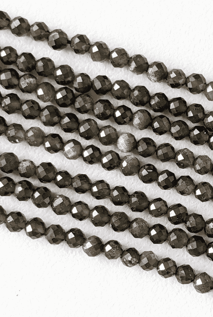 Fil de Perles Rondes Facettées Obsidienne Noire Dorée AA 3-4 mm chez Arabesk