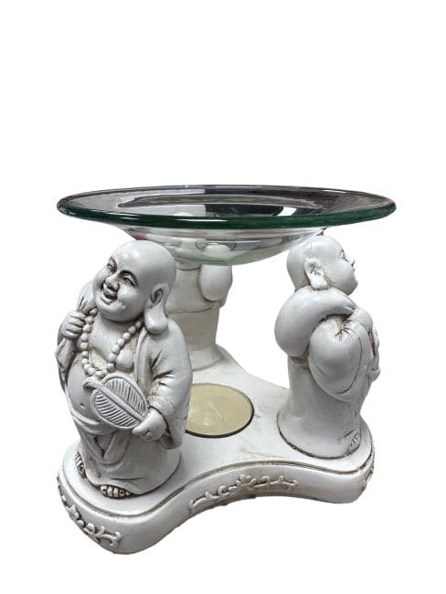 Brûleur blanc 3 happy bouddha 12cm chez Arabesk