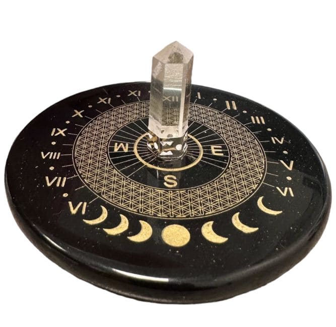 Plaque Onyx noir fleur de vie avec cristal de roche 8cm chez Arabesk|cz