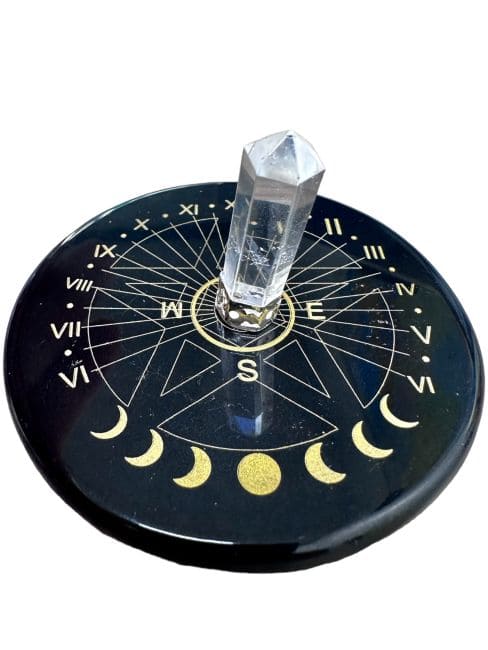 Plaque Onyx noir pentacle avec cristal de roche 8cm chez Arabesk|cz