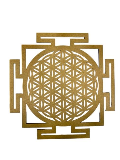Plaque bois Fleur de Vie Sri Yantra  30cm chez Arabesk