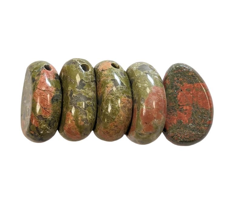 Pendentif Pierre Roulée Percée Unakite A 20-30mm X 5 chez Arabesk|cz