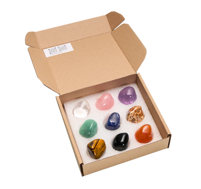 Coffret de Collection 9 Pierres Roulées du Monde 2-3cm chez Arabesk