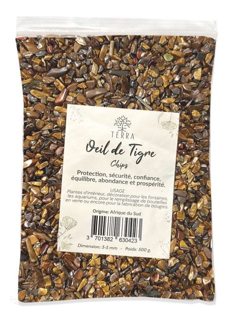 Chips de Pierres Naturelles Œil de Tigre Mat A 3-5mm 500g chez Arabesk