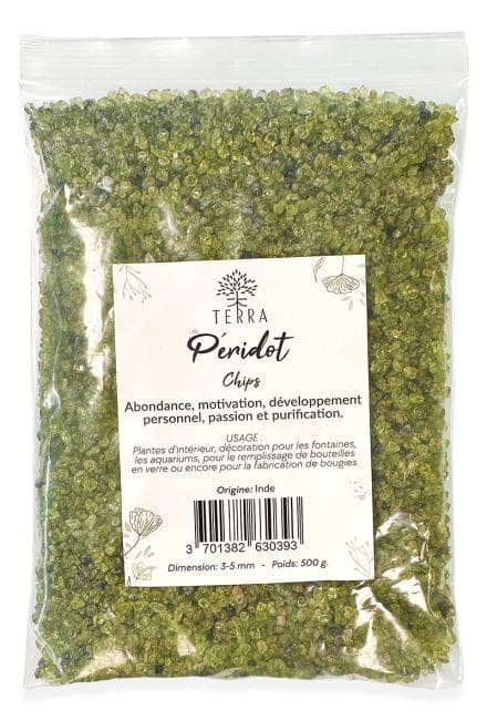 Chips de Pierres Naturelles Péridote A+ 1-4mm 500g chez Arabesk