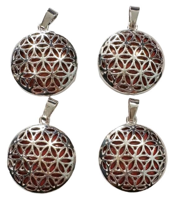 Pendentif Métal Fleur de Vie Jaspe Rouge 25mm x4 chez Arabesk