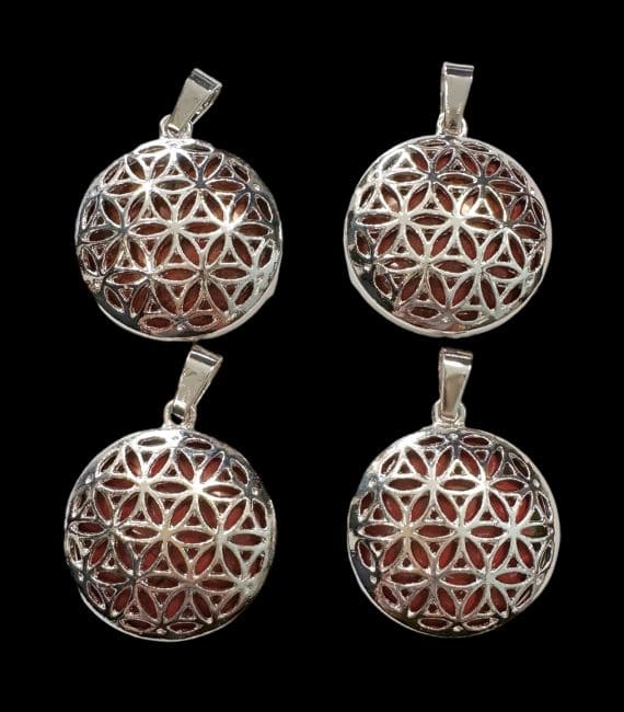 Pendentif Métal Fleur de Vie Jaspe Rouge 25mm x4 chez Arabesk|cz