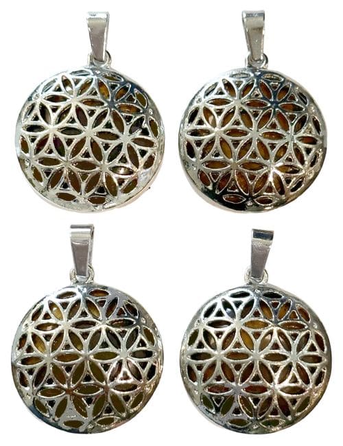 Pendentif Métal Fleur de Vie Oeil De Tigre A 25mm x4 chez Arabesk