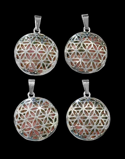 Pendentif Métal Fleur de Vie Rhodonite 25mm x4 chez Arabesk|cz