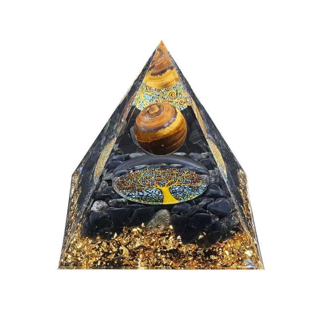 Orgonite Pyramide Oeil de Tigre & Obsidienne Noire Arbre de Vie chez Arabesk