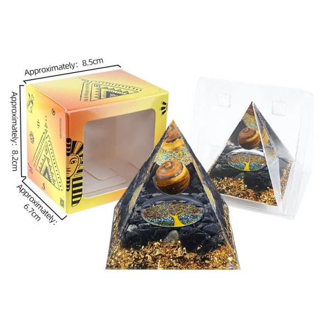 Orgonite Pyramide Oeil de Tigre & Obsidienne Noire Arbre de Vie chez Arabesk|cz