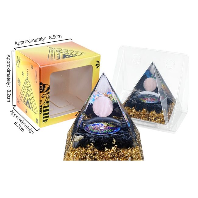 Orgonite Pyramide Quartz Rose & Obsidienne Noire Arbre de Vie chez Arabesk|cz