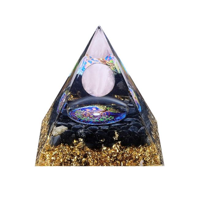 Orgonite Pyramide Quartz Rose & Obsidienne Noire Arbre de Vie chez Arabesk
