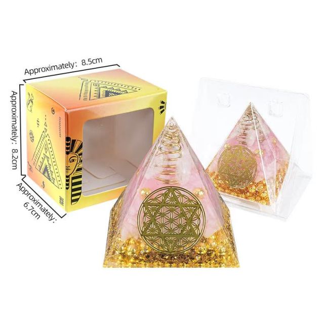Orgonite Pyramide Cristal de Roche & Quartz Rose Fleur de Vie Pentacle chez Arabesk|cz