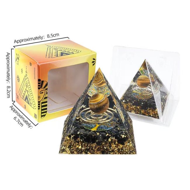 Orgonite Pyramide Oeil de Tigre et Obsidienne Noire Arbre de Vie & Spirale chez Arabesk|cz
