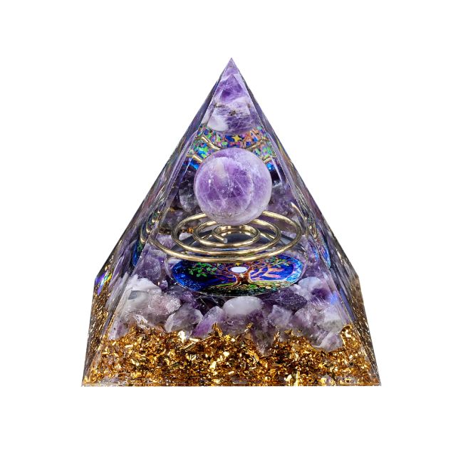Orgonite Pyramide Amethyste Arbre de Vie & Spirale chez Arabesk