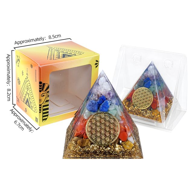 Orgonite Pyramide 7 Chakras Fleur de Vie chez Arabesk|cz
