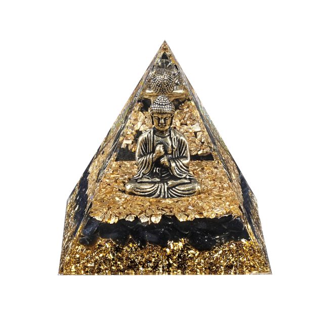 Orgonite Pyramide Buddha + Obsidienne Noire chez Arabesk