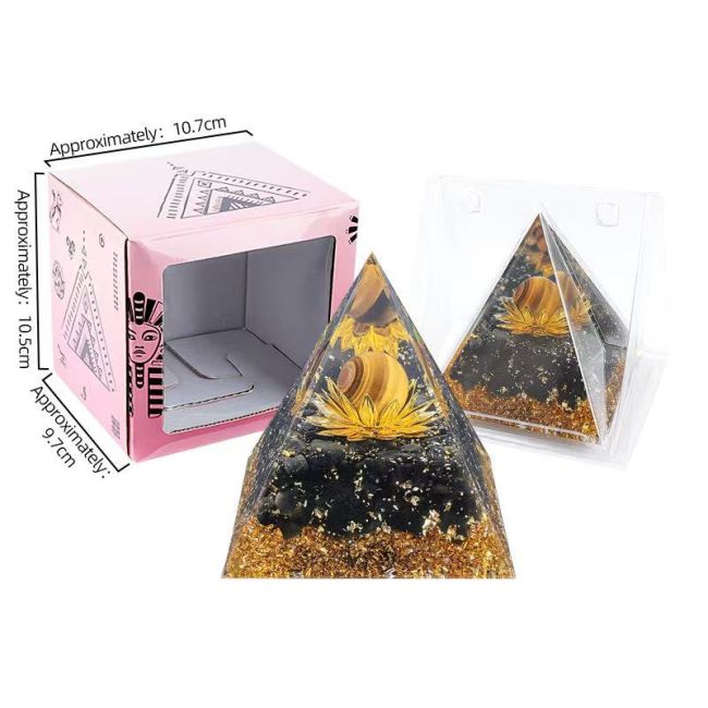 Orgonite Pyramide Oeil de Tigre et Obsidienne Noire Lotus 8cm chez Arabesk|cz